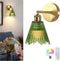 Vintage Battery Operated Wall Sconce with Green Crystal Grid Glass Lampshade Rechargeable