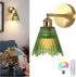 Vintage Battery Operated Wall Sconce with Green Crystal Grid Glass Lampshade Rechargeable