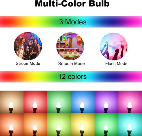 E12 LED Light Bulbs 5W, 40W Equivalent, Small Base B11 Candelabra Light Bulbs, Set of 6 LED Color Changing Light Bulbs, Dimmable Color Candle Bulb with Remote Control RGB Warm White 2700K by ChangM