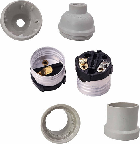 E26 E27 Socket,8-Pack E26 E27 250W 200 Light White Edison Retro Pendant lamp Holder, Plastic Standard Screw-in Socket