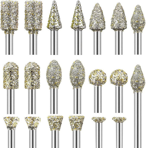 30Pcs Diamond Grinding Burr Drill Bit Set, Stone Carving Rotary Tool Accessories Polishing Mix with 1/8 inch Shank,