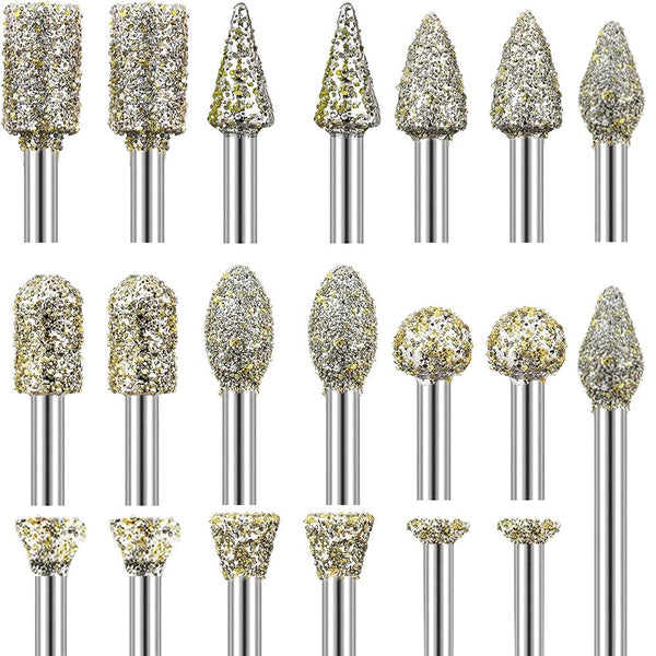 30Pcs Diamond Grinding Burr Drill Bit Set, Stone Carving Rotary Tool Accessories Polishing Mix with 1/8 inch Shank,