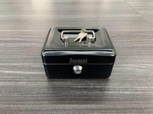 Jssmst Small Lock Cash Box with Money Tray, Metal Lock Box for Kids, Black, 5.91 x 4.72 x 2.95 inches