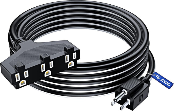 25 ft SJTW Extension Cord, Multiple Outlets, 16 Gauge (Black and White) ETL Listed