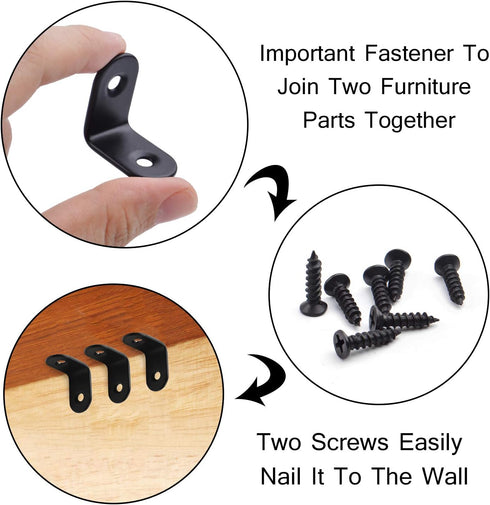 Aylifu 90 Degree Corner Braces, 12 Pieces Black Right Angle Brackets with 24 Screws for Shelves, Cabinet, Furniture