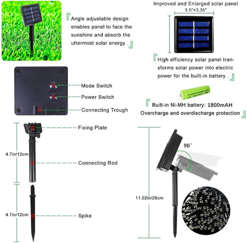 2Pack 240LED 92FT 8 Solar String Lights Outdoor | Total Waterproof Solar Christmas Lights with Modes & Memory, Auto