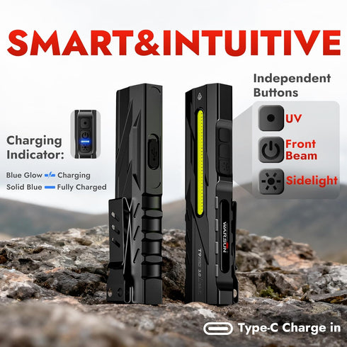 1500 WARSUN Rechargeable EDC Flashlight Lumen Compact LED Pocket Flashlight with Magnetic Base and Clip, Portable Work