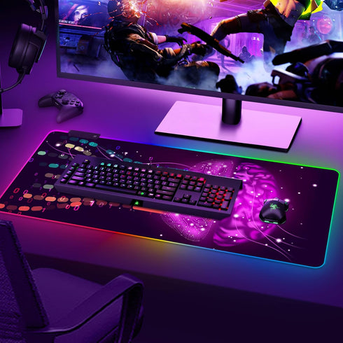 ARTSO 35.4 x15.7 Inch, Purple RGB Gaming Mouse Pad, XXL Large Extended Glowing Led Keyboard Mat, Cool Mouse pad Desk