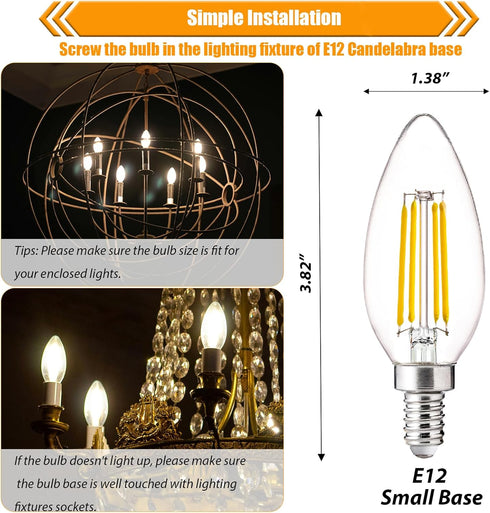 16 Pack Bulbs 40W 4000K B11 4W Bulbs 90 450LM, E12 Non-Dimmable LED Candelabra Equivalent, Cool White, LED Light