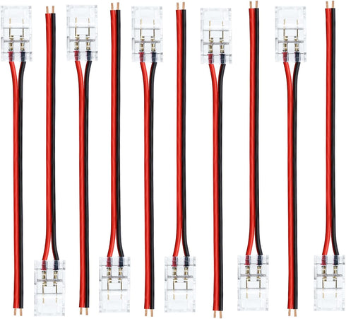 LightingWill 10 PCS 2Pin 8mm LED Connectors, Transparent Solderless Pigtail Connector for COB/SMD 2835 3528 LED Strips