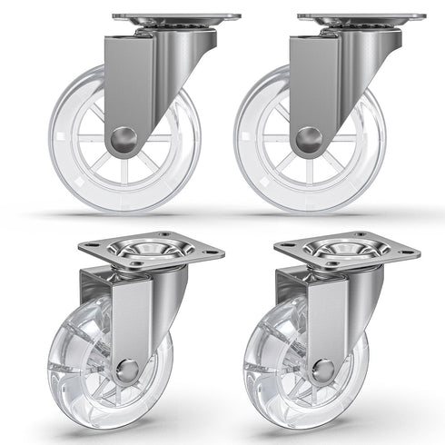 3 Inch 360 Degree Swivel Transparent Casters, Modern Furniture Wheels for Rolling
