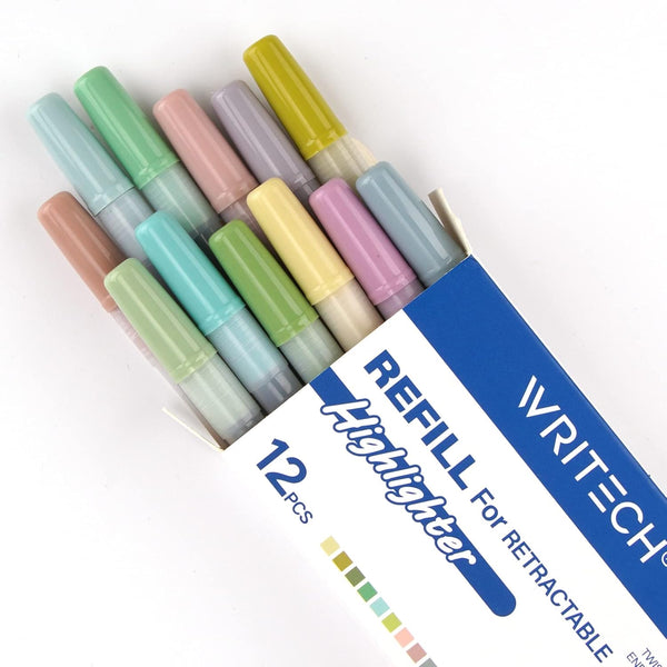 WRITECH Highlighter Refills, Assorted Colors with Chisel Tip, No Smear (12ct Neutral)