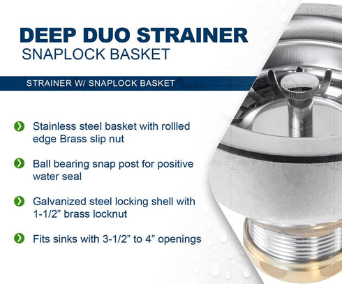 Highcraft 9754 Kitchen Sink Stainless Steel Drain Assembly with Strainer Basket, 1 Count