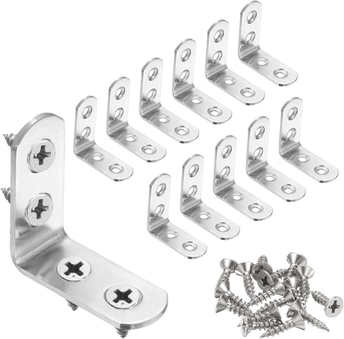 HARFINGTON 12pcs L-Shaped Corner Bracket 1.8" x 1.8" x 0.8" Stainless Steel