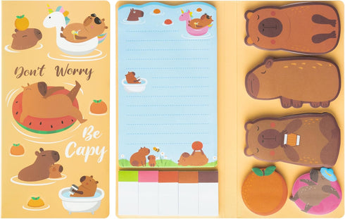 Capybara Sticky Notes Set - 550 Sheets, Don’t Worry Be Capy Self-Stick Notes Pads, Cute Animal Writing Memo Pages for
