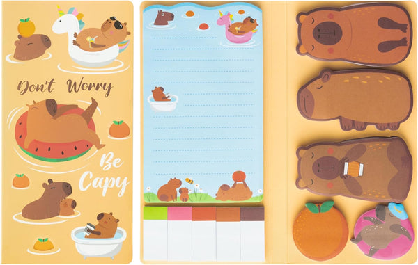 Capybara Sticky Notes Set - 550 Sheets, Don’t Worry Be Capy Self-Stick Notes Pads, Cute Animal Writing Memo Pages for