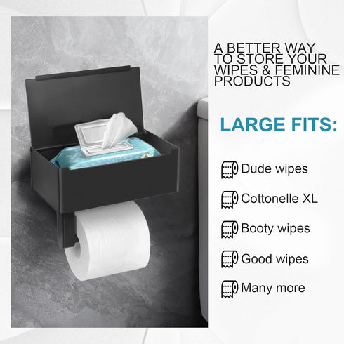 Toilet Paper Holder with Shelf,Wall Mount Wipes Dispenser & Storage for Bathroom,Keep Wet Wipes Hidden,Stainless Steel