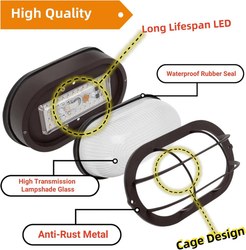 2 Pack Dimmable, 6W 60W, 450 3000K 80CRI, WISBEAM LED Bulkhead Light, Outdoor Bulkhead LED Wall Light, Replace Lumen
