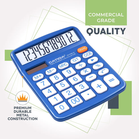 CATIGA Desktop Calculator 12 Digit with Large LCD Display, Solar and Battery Dual Power for Office