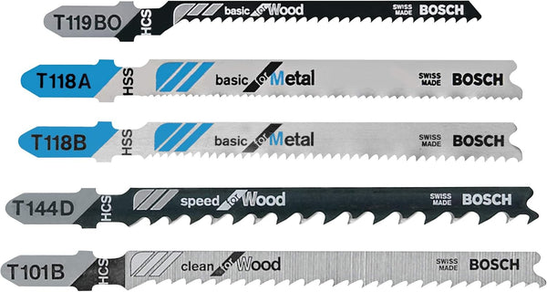 BOSCH T500 5-Piece T-Shank Jig Saw Blade Set for Wood & Metal