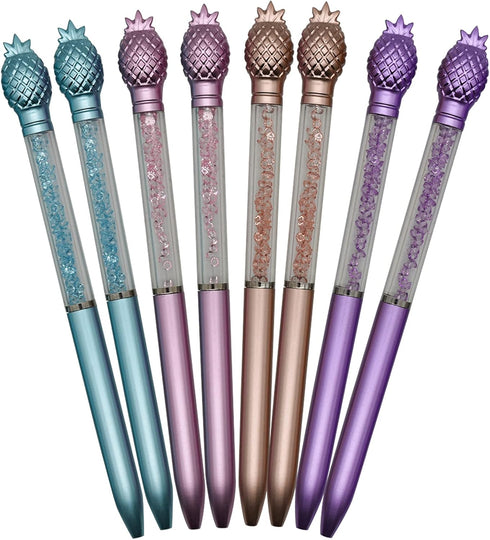 Maydahui 24 Pcs Pineapple Ballpoint Pen - Retractable Fruit Pens, Crystal Quicksand Bling Pen, Black Ink