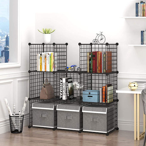 C&AHOME 9-Cube Wire Cube Storage Organizer, Metal, Modular Bookshelf, Ideal for Home, Living Room, Office (Black)