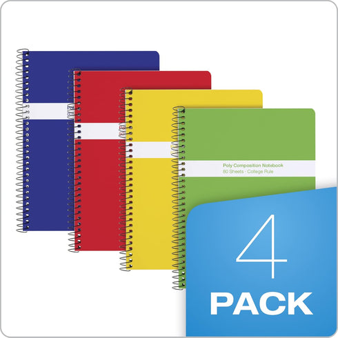 Oxford Spiral Composition Notebooks - 4 Pack, Poly Covers, College Ruled Paper, 9-3/4 x 7-1/2 Inches, 80 Sheets
