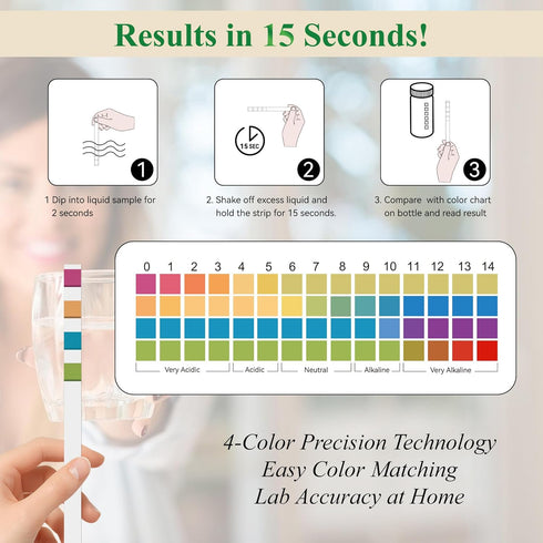 A QUILA 0-14, 150CT pH Test Strips pH Testing Kit for Drinking Water, Pool Spa Aquarium Fish Tank Urine Saliva Food
