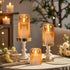 3D Decor(3Pcs, D3H4/5"/6") Eldnacele Gold Glass Flameless Candles with Remote and Timer, Battery Operated Wick