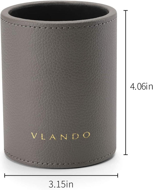 Vlando Office Desk Organizer, Leather Caddy with Drawer for Storing Desktop Supplies and Accessories, Grey Set