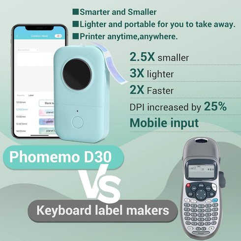 Phomemo D30 Label Maker Machine with Tape, Bluetooth Thermal Mini Label Printer for Organizing Storage, Green