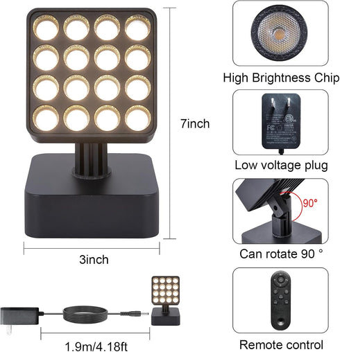 12V dimming, (2pack) LED Indoor Plant Spotlight, Adjustable Angle Floor lamp with Remote Suitable for Dark Corners