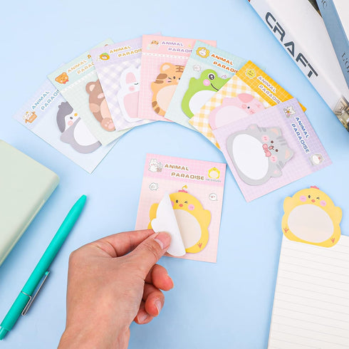 Cute Animal Sticky Notes | 8 Pack Kawaii Self-Stick Notes | Cartoon Markers Flags | 160 Sheets