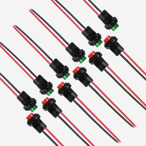 12mm Mini Latching Push Button On Off Switch, 6pcs Red & 6pcs Green, Self-Locking Micro Round Momentary Toggle Switch