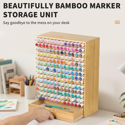 Drawer,182 Decor,AHK-065 AUTOARK Natural Bamboo Marker Organizer with Slots,Large Art Supply Storage