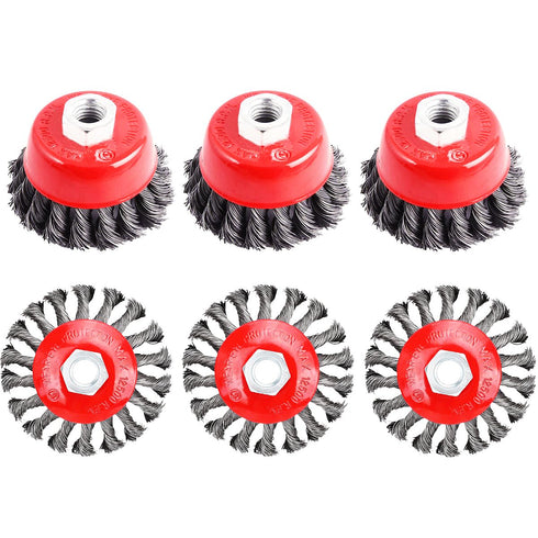 6 Pack Wire Wheel Brush Set for 4 1/2 Angle Grinder, 4 Inch Knotted Coarse Crimped Wheels & 3 Inch Cup Brush