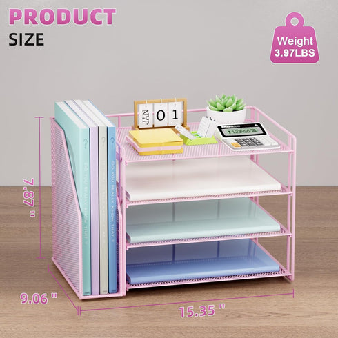 Marbrasse Desk Organizer and Accessories, 4-Tier Paper Letter Tray Organizer for School Home Office Supplies