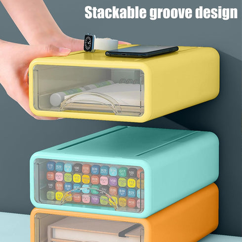 Desk Organizer with Drawers, Stackable Storage Drawers for Office Supplies, Makeup, Pencils, Chargers (4 Pack)