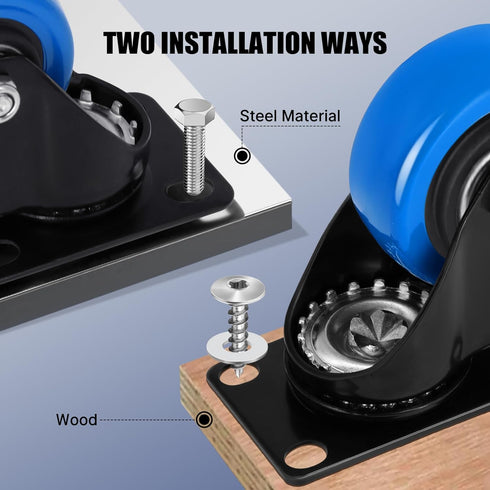 2 Inch Caster Wheel Set of 4, 600 Lbs Heavy Duty Swivel Casters with Brake, No Noise Top Plate Wheels for Furniture,