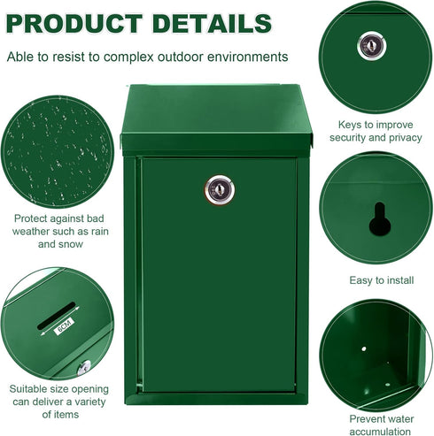 Metal Donation Box, Locking Suggestion Box with Slot and Key, Waterproof Charity Collection Box, Secure Drop Box for