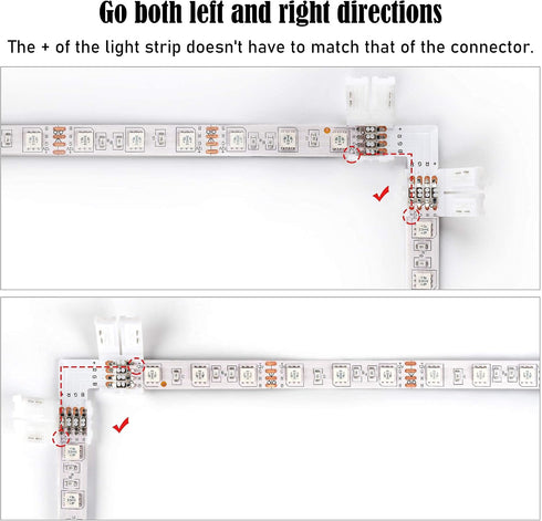20Packs 4-Pin 22Pcs 10mm 10mm 4pin JACKYLED L Shape LED Connectors with Clips for Strip Lights