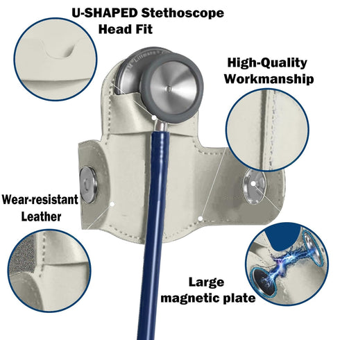 FDAKIT 3M Magnetic Stethoscope Holder Clip Secure Hands-Free Pu Leather Lightweight Portable Holster for Physicians