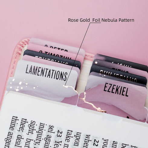 80Chapters UPAFEXXI-Laminated Bible Tabs (Rose Gold and Black Foil Embossed Lettering), Bible Tabs for Women