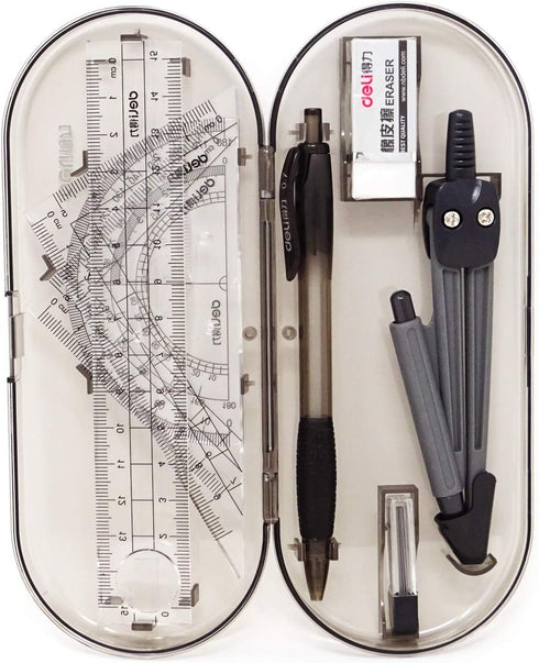 Honbay 8PCS Math Geometry Kit Set for Student, Engineering Drawing - Compass, Mechanical Pencil, Rulers, Protractor