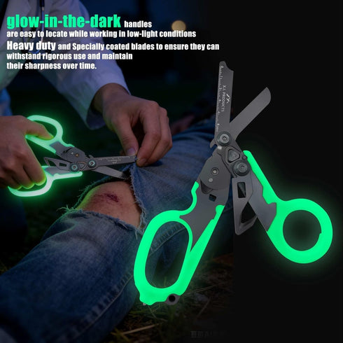 X.I. Products 6 1 in Multifunctional Trauma Shears Foldable with Strap Cutter | Heavy Duty Stainless Steel Emergency