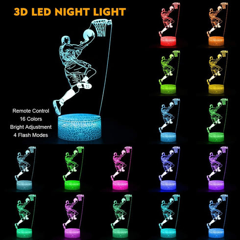 3D Basketball Man Lamp Night Light with Remote & Touch Control,Brightness Adjusted,USB & Batteries Powered,Boys Girls