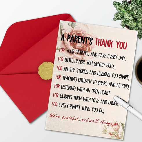 LiuuLi A Parent's Thank You Card, Heartfelt Appreciation Poem Gift for Nursery School, Preschool, Kindergarten