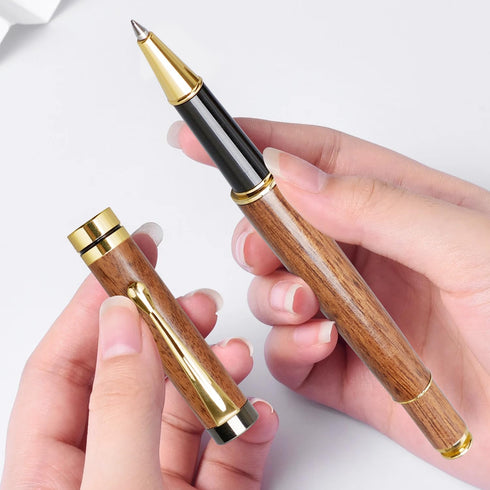 Ayiaren Luxury Walnut Wood Ballpoint Pen Set, 2 Black Ink Refills, Fancy Business Office Gift for Men Women