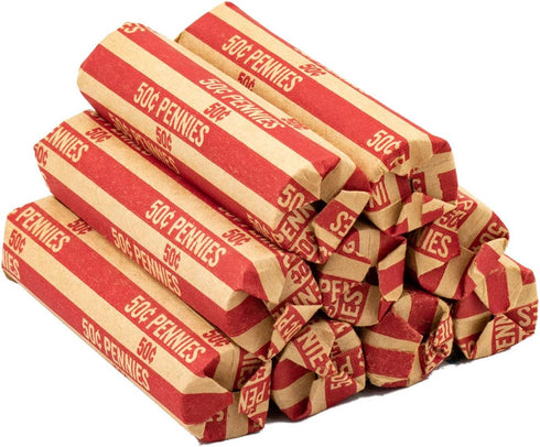 Penny Coin Wrappers - 100 Flat Striped Coin Wrappers