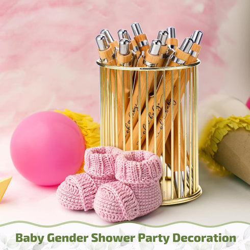 Yeaqee 25 Sets Woodland Safari Baby Shower Gifts, Bamboo Pens, Gender Reveal Greeting Cards, Souvenirs